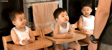 아기식탁으로 보는 1년 사이 엄청 커진 삼둥이.gif | 인스티즈