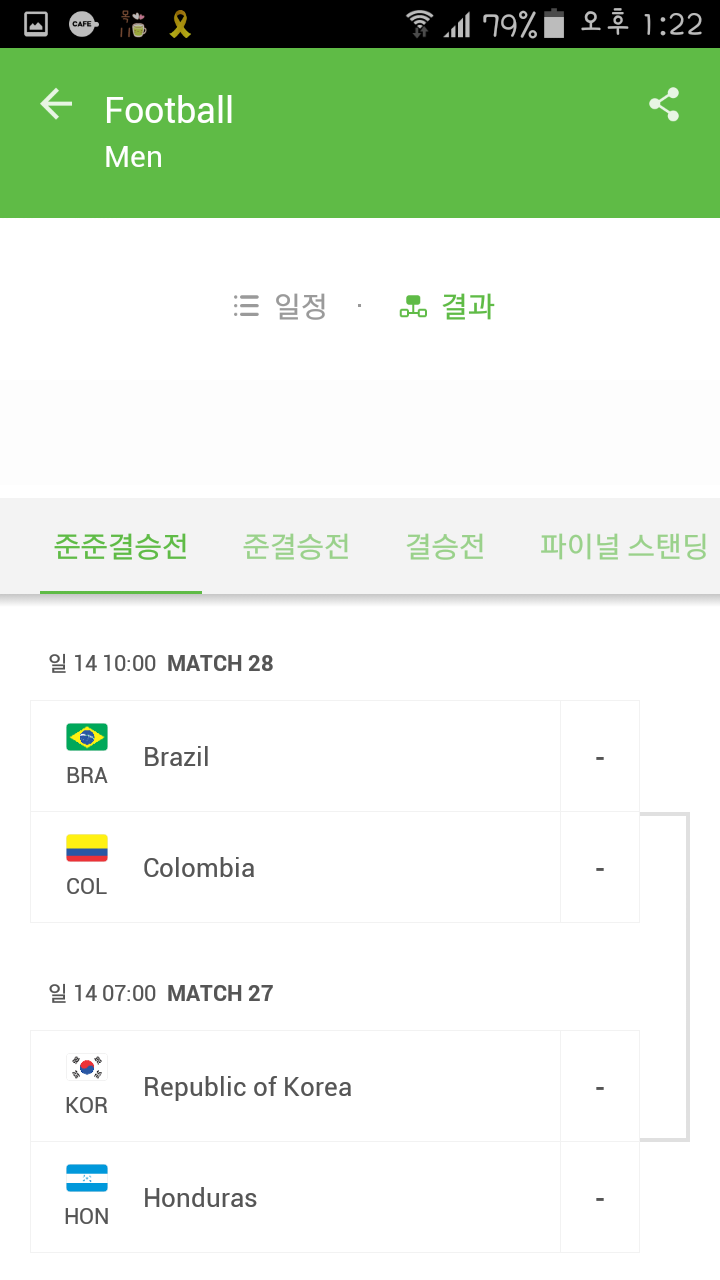 리우올림픽 축구 조별리그 3라운드 경기결과 및 최종순위 & 8강 대진 및 일정 | 인스티즈